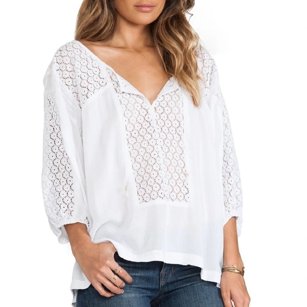 Free People Rare Vintage Moon River Lace High Low Top oversized